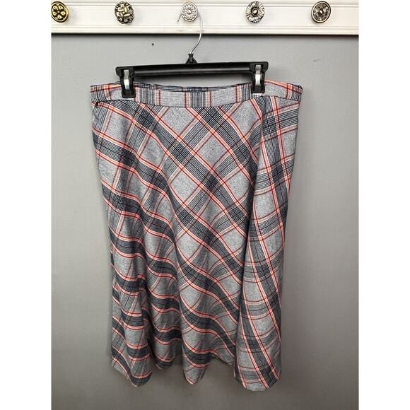 Biltmore Midi Skirt Womens 14‎ Plaid Wool Blend Lined Blue Pink Yellow Preppy - Picture 1 of 10